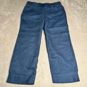 Pure Jill J Jill Linen Wide Leg Cropped Pants Blue Pull on Women's XS Blue